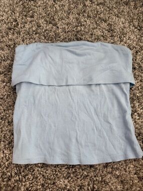 OGL Light Blue Ribbed Fold-Over Tube Top for Kids